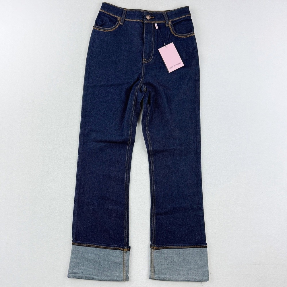Avec‎ Les Filles Cuffed Hem Flare Jeans Size 25 Dark Rinse Wash Womens - NEW